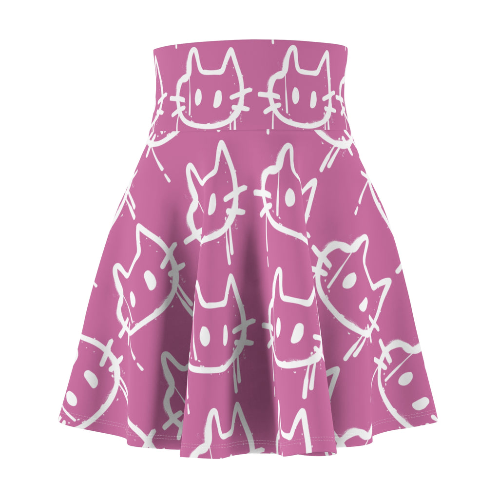 Graffiti Cat Skater Skirt - Pink