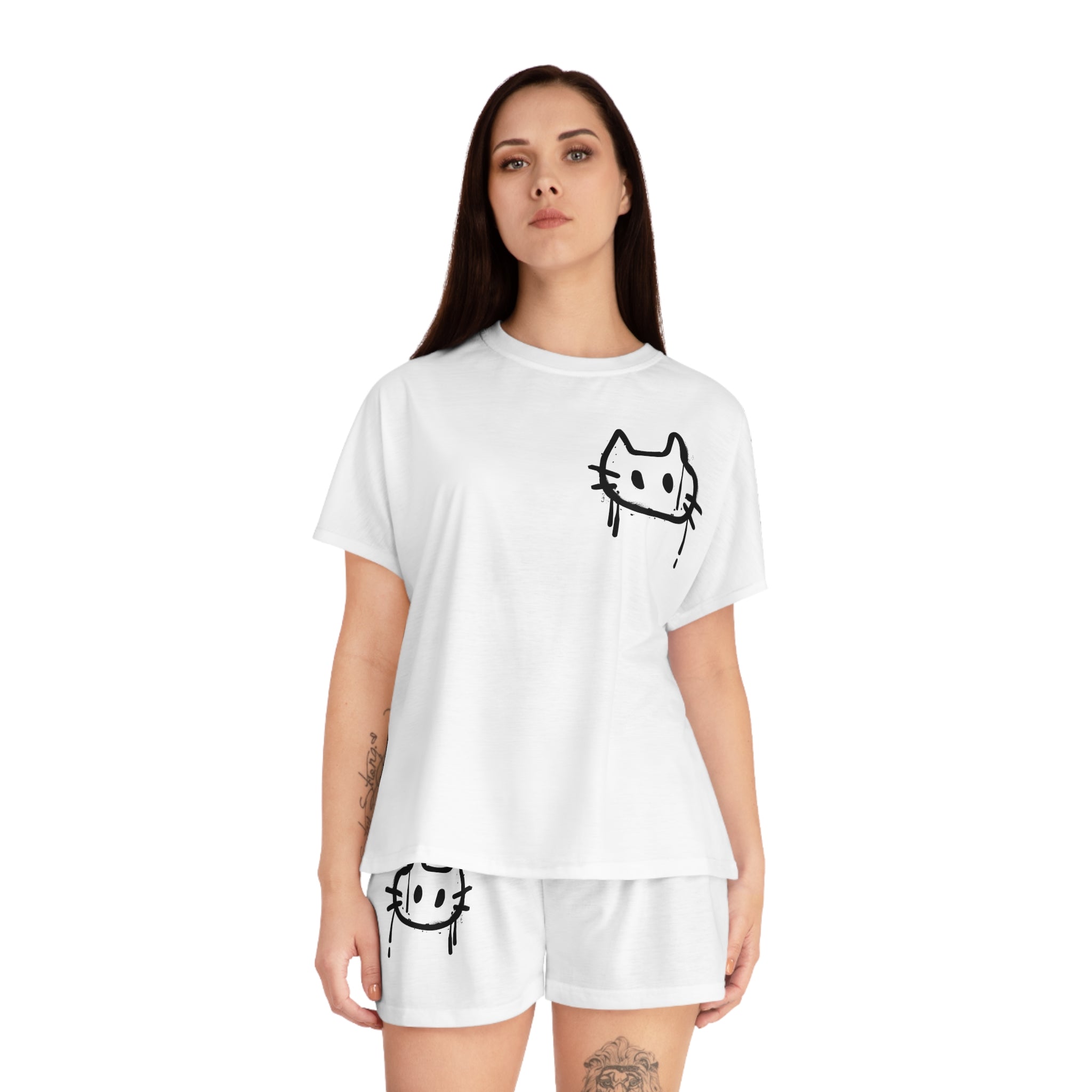 Graffiti Cat Women's Short Pajama Set