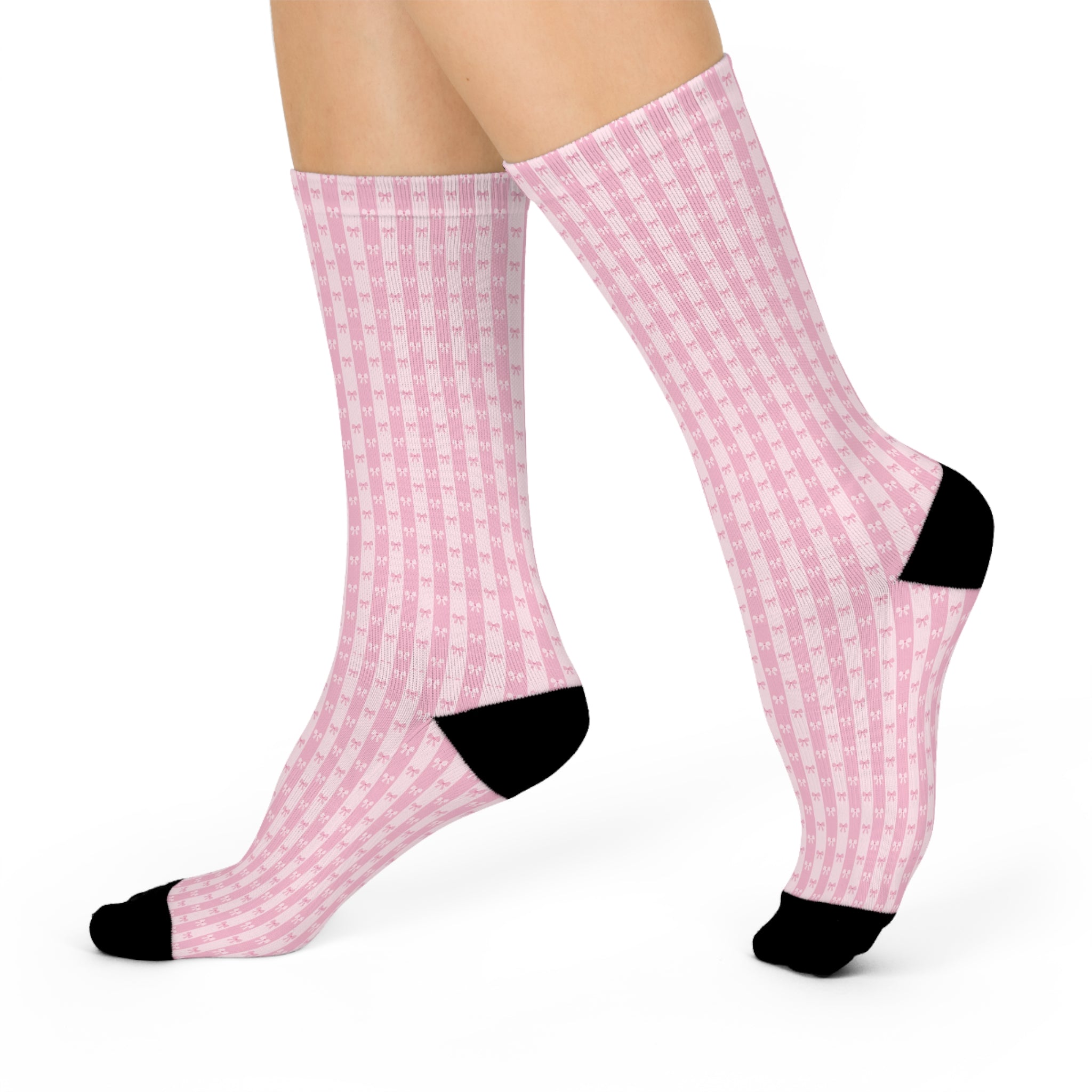 Pink Bow Pattern Cushioned Crew Socks