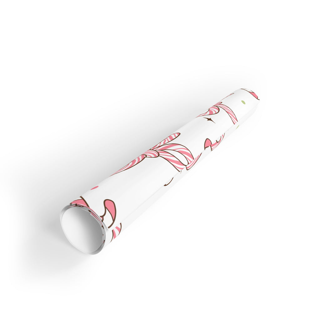 Festive Christmas Holiday Wrapping Paper Roll — Pink Candy Cane Bows