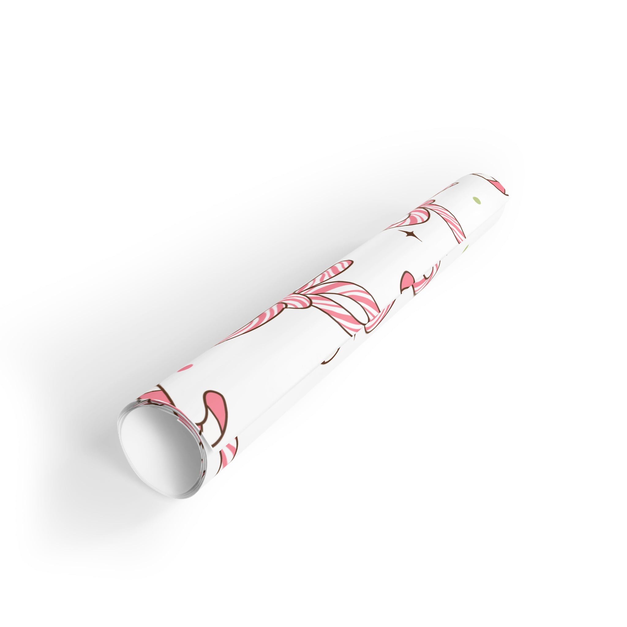 Festive Christmas Holiday Wrapping Paper Roll — Pink Candy Cane Bows