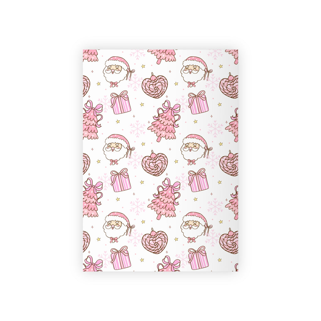 Festive Christmas Holiday Wrapping Paper Roll — Pink Santas & Trees