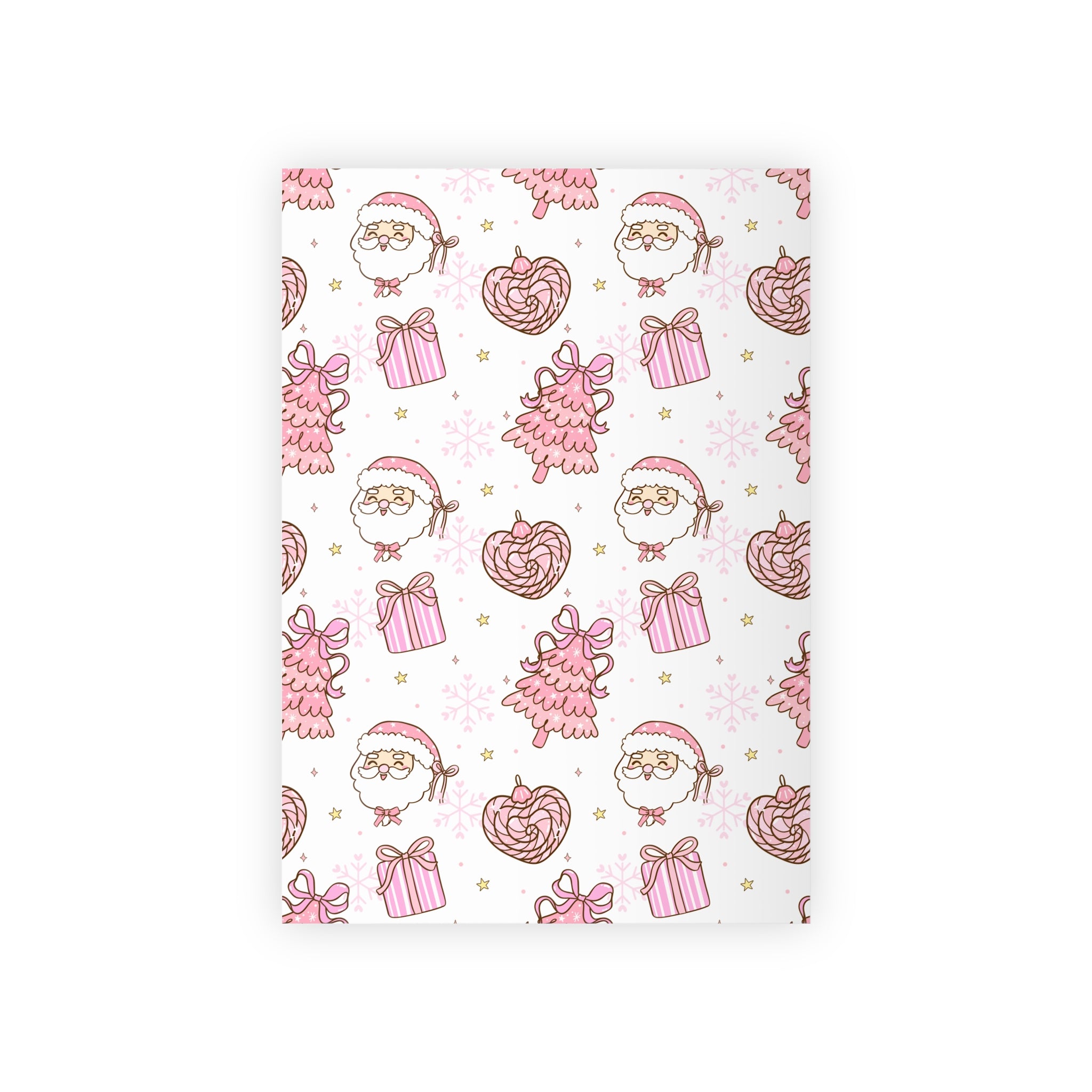 Festive Christmas Holiday Wrapping Paper Roll — Pink Santas & Trees