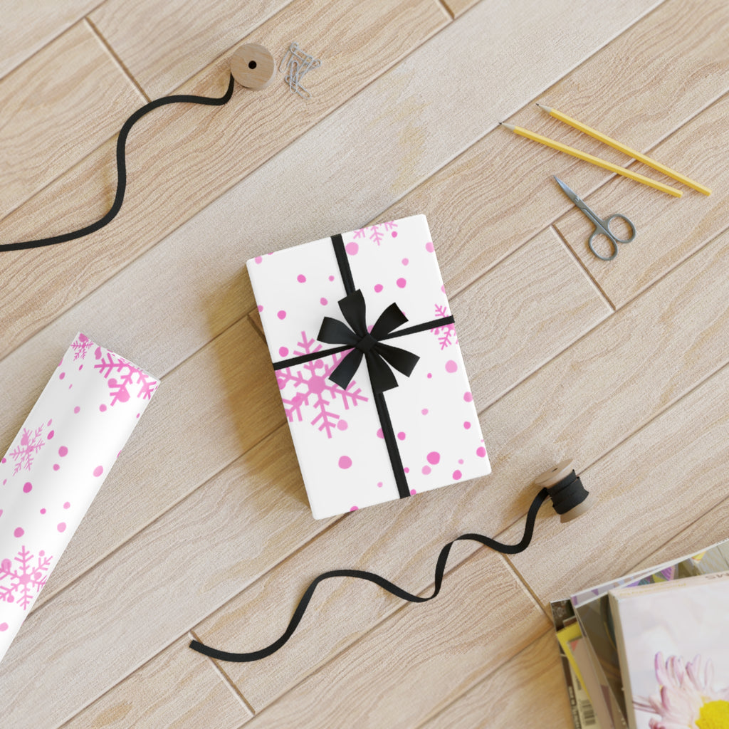 Festive Christmas Holiday Wrapping Paper Roll — Pink Snowflakes