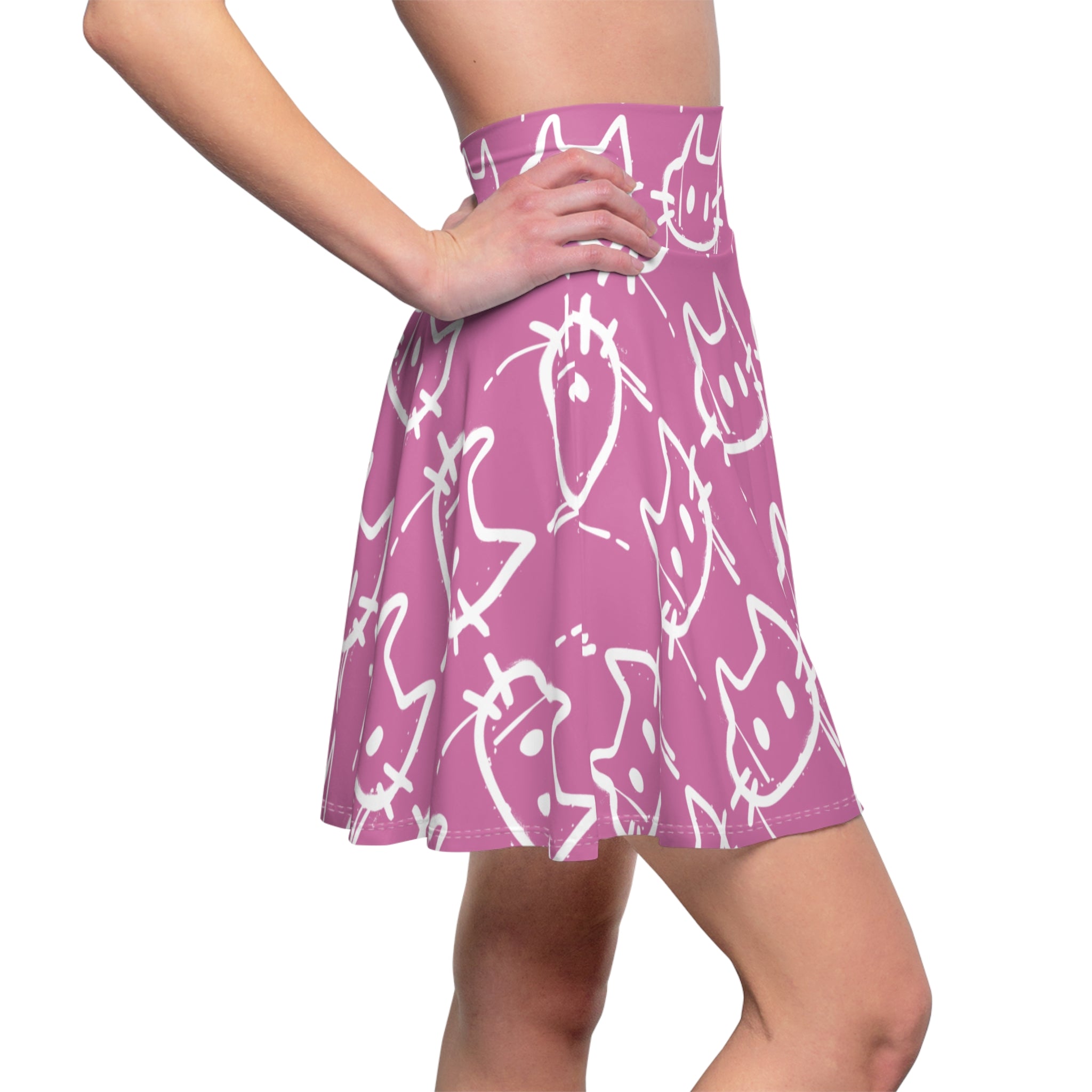 Graffiti Cat Skater Skirt - Pink