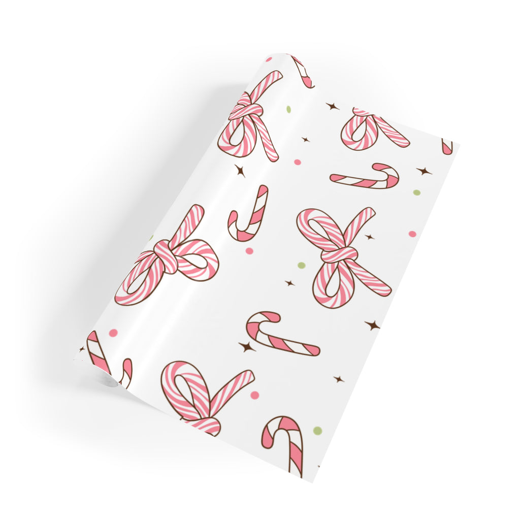 Festive Christmas Holiday Wrapping Paper Roll — Pink Candy Cane Bows