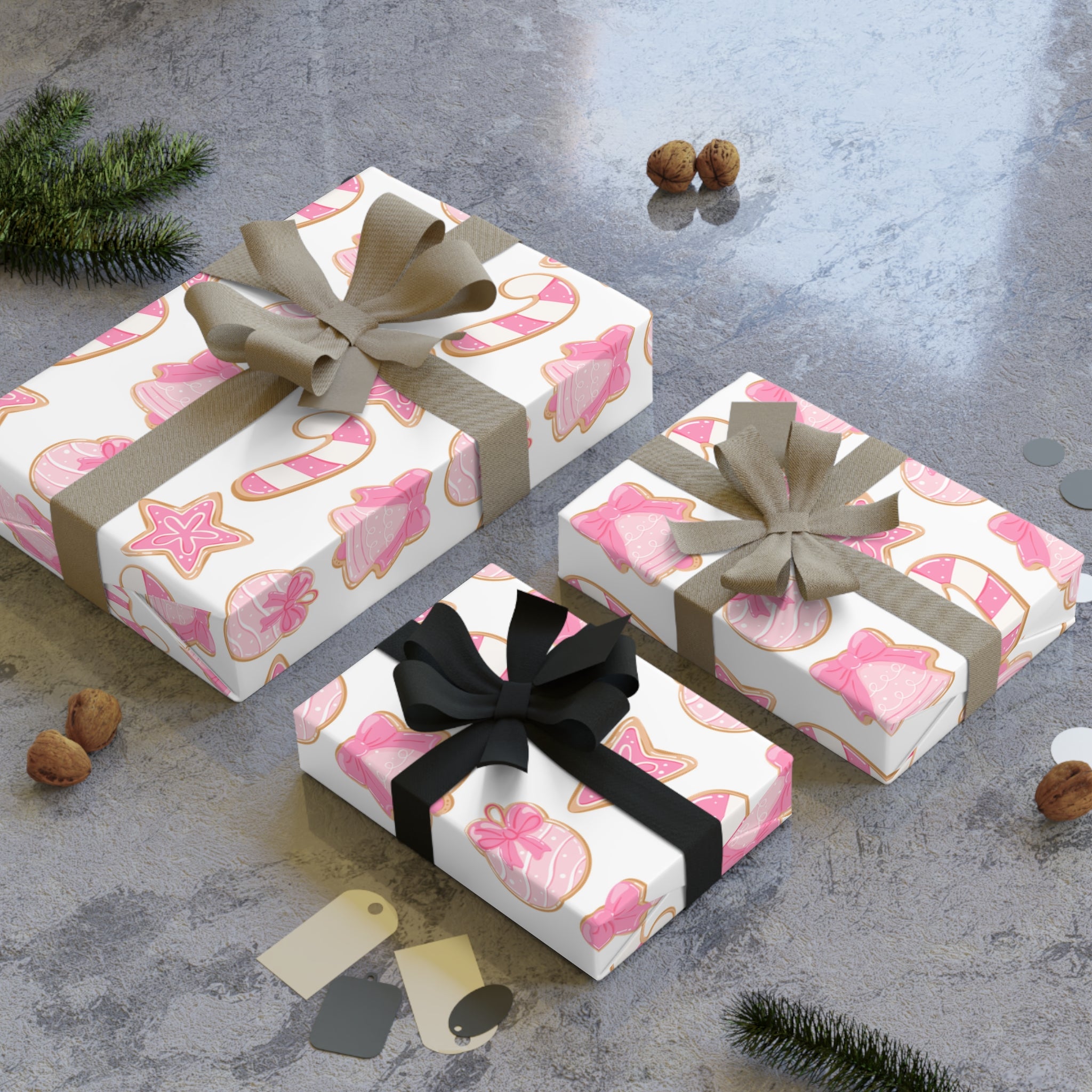 Festive Christmas Holiday Wrapping Paper -  Pink Cookies