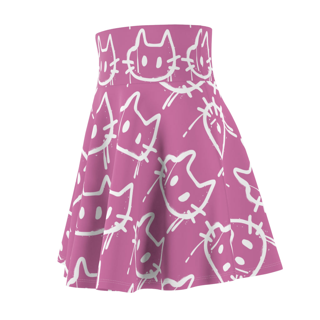 Graffiti Cat Skater Skirt - Pink