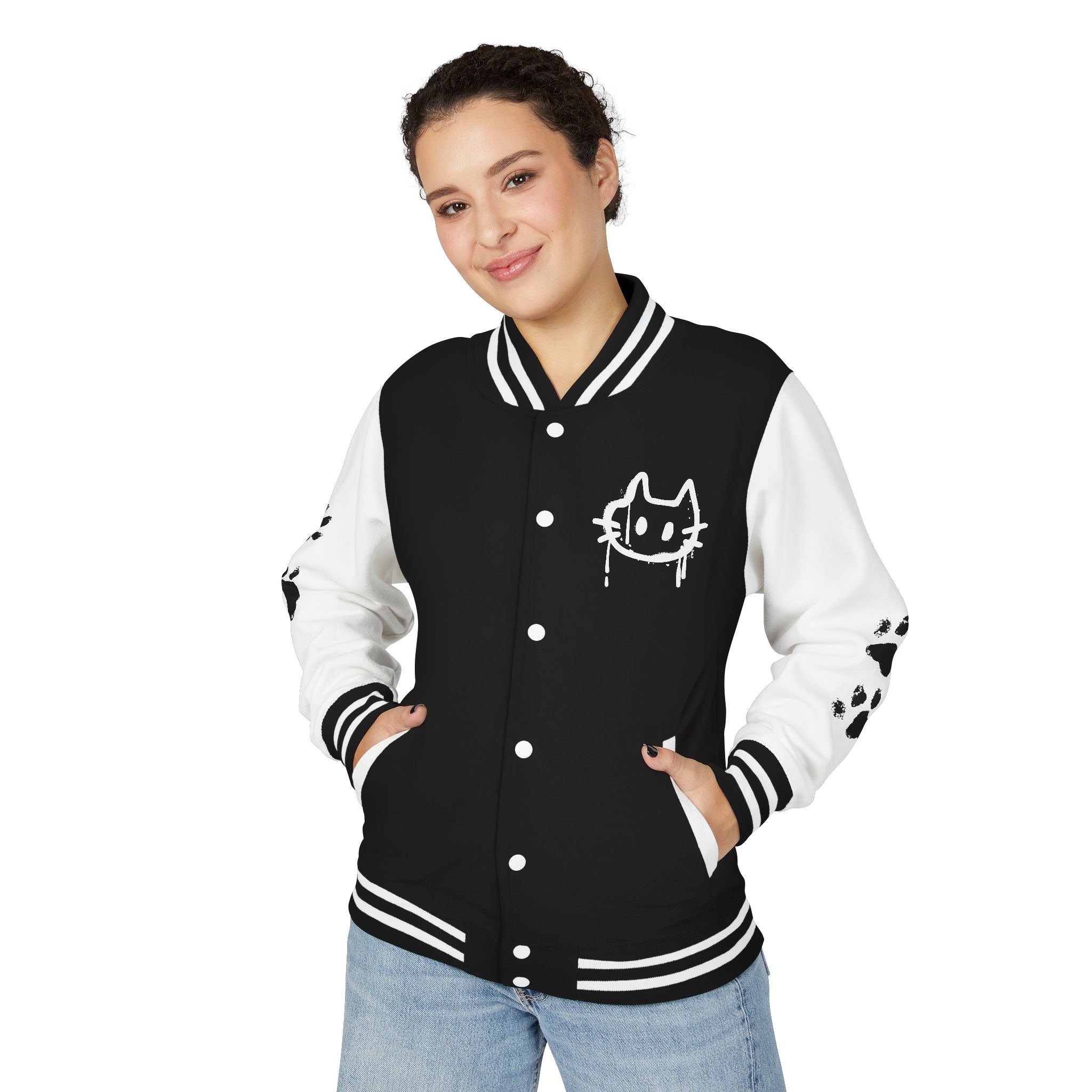 Cute Graffiti Cat Themed Letterman Jacket