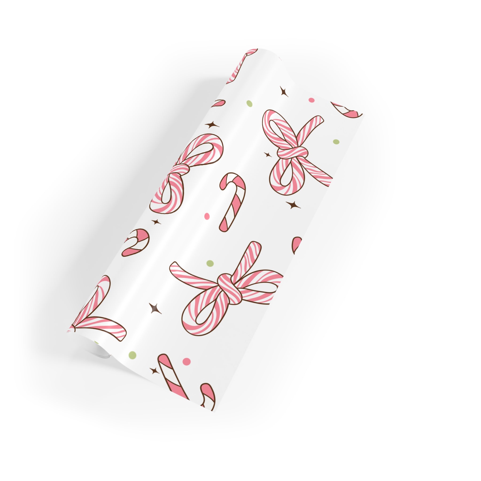 Festive Christmas Holiday Wrapping Paper Roll — Pink Candy Cane Bows