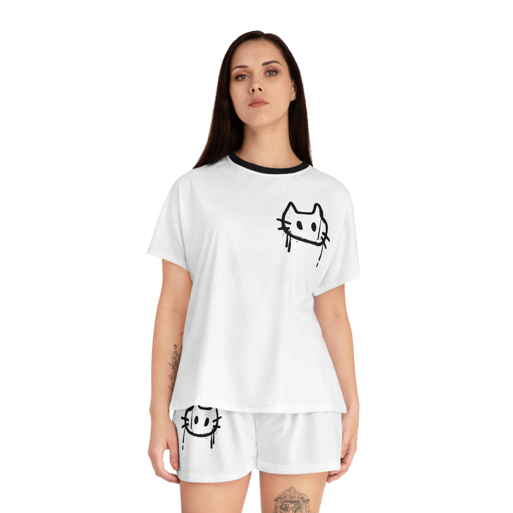 Graffiti Cat Women's Short Pajama Set