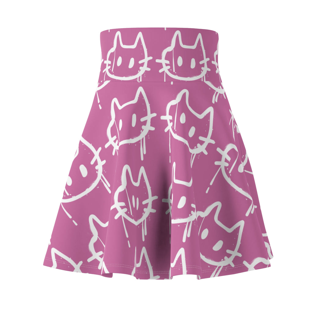 Graffiti Cat Skater Skirt - Pink