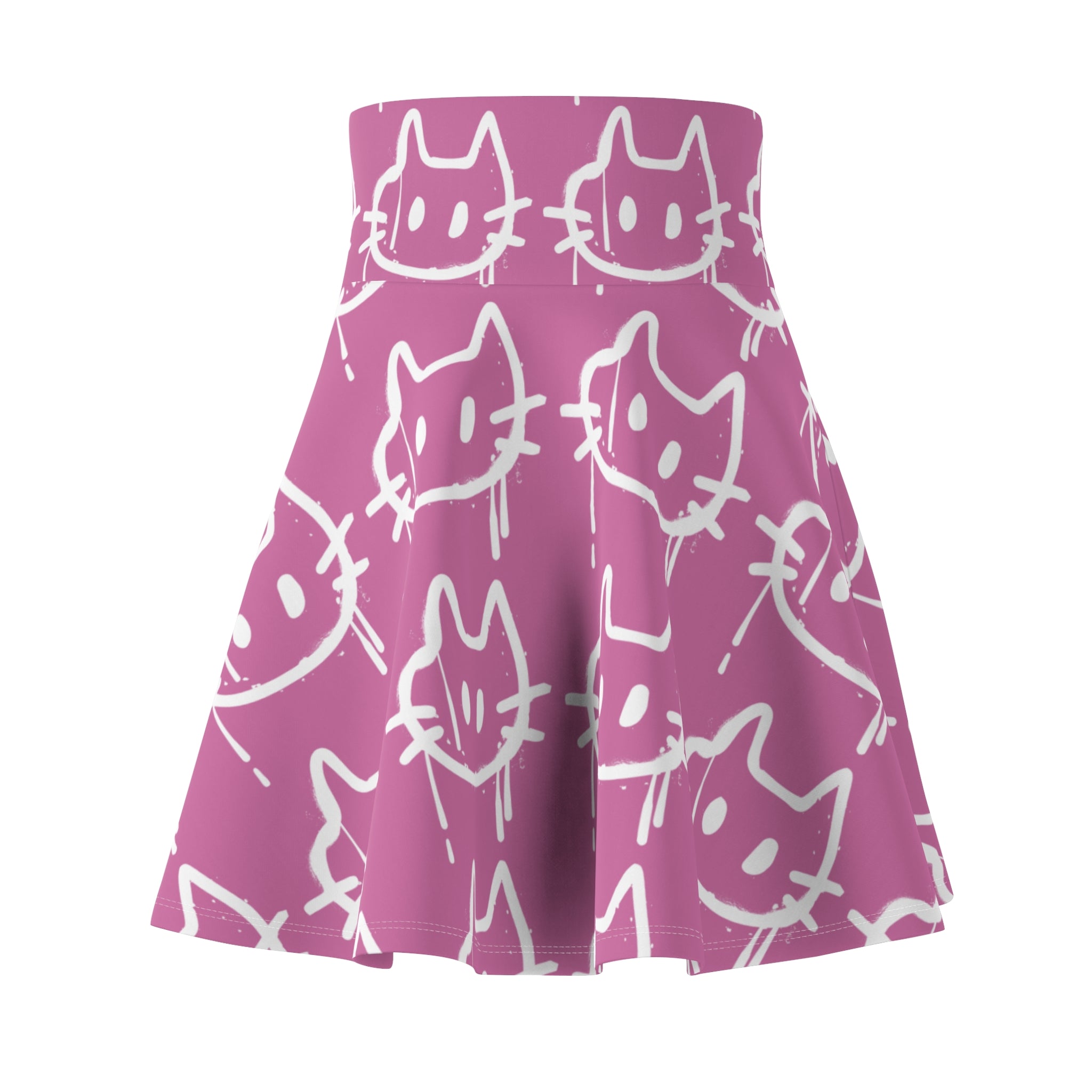 Graffiti Cat Skater Skirt - Pink