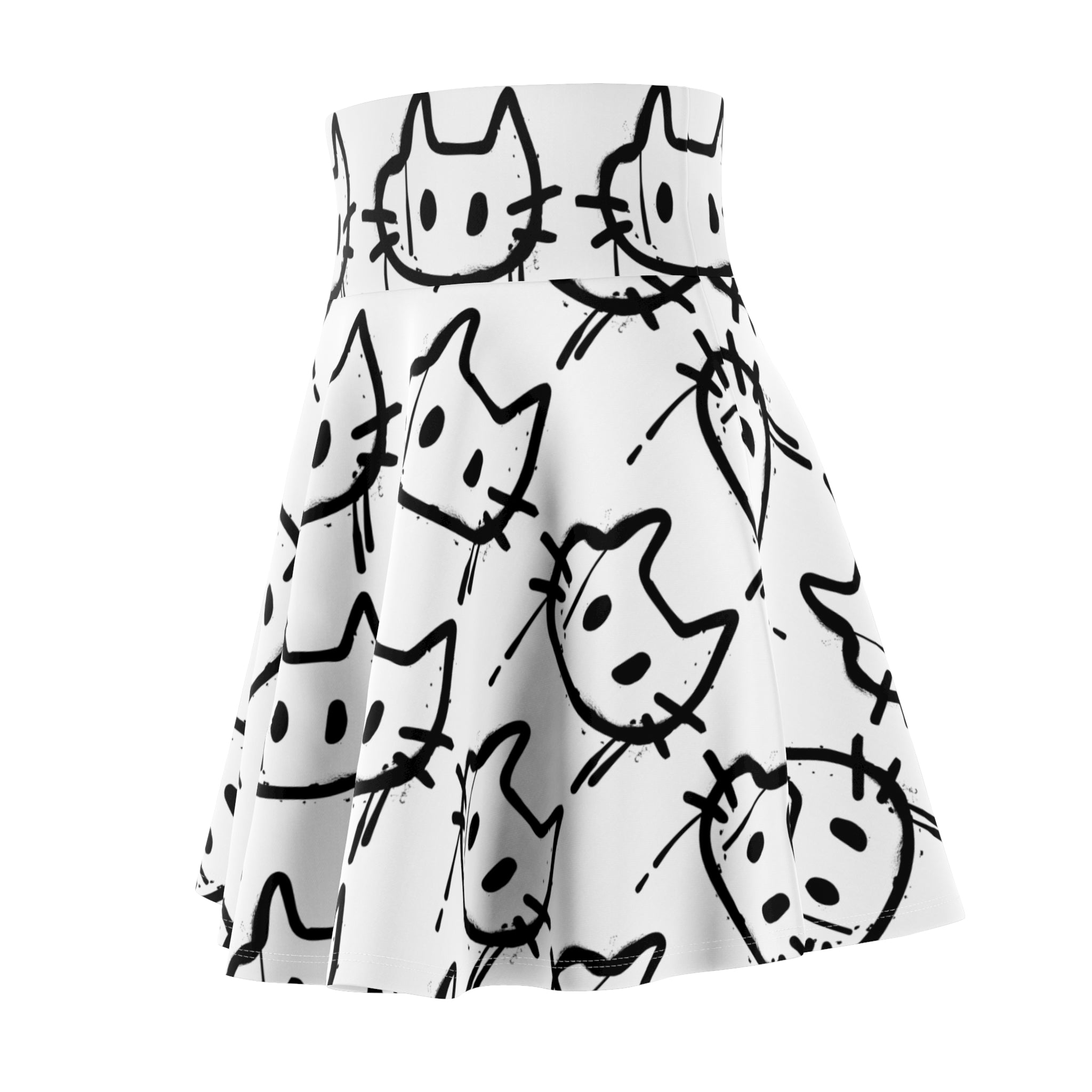 Graffiti Cat Skater Skirt - White