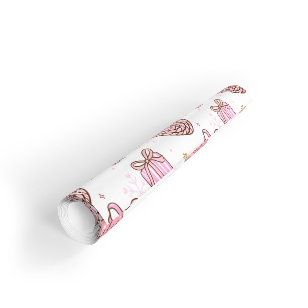 Festive Christmas Holiday Wrapping Paper Roll — Pink Santas & Trees