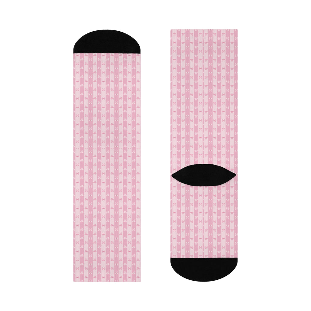 Pink Bow Pattern Cushioned Crew Socks