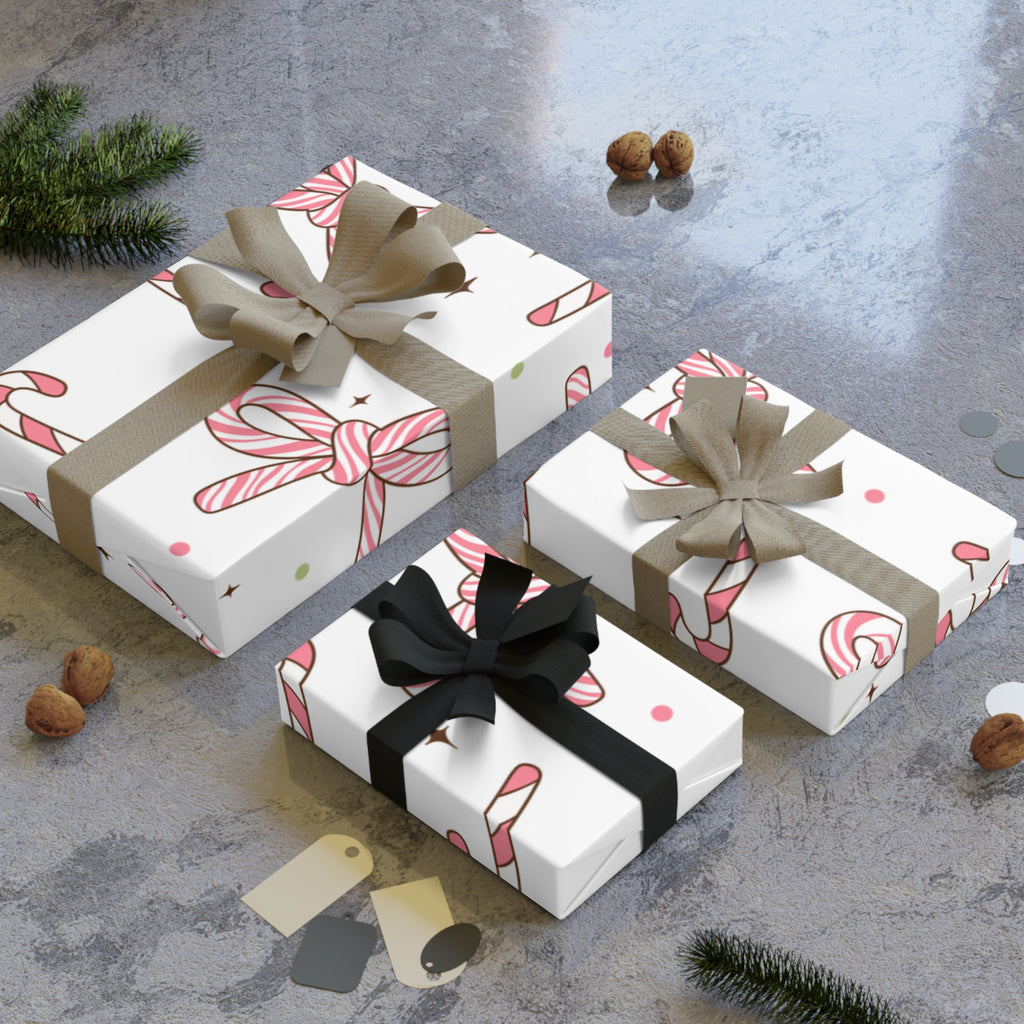 Festive Christmas Holiday Wrapping Paper Roll — Pink Candy Cane Bows