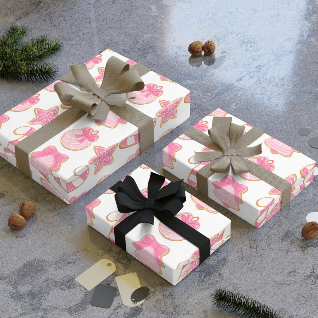 Festive Christmas Holiday Wrapping Paper -  Pink Cookies