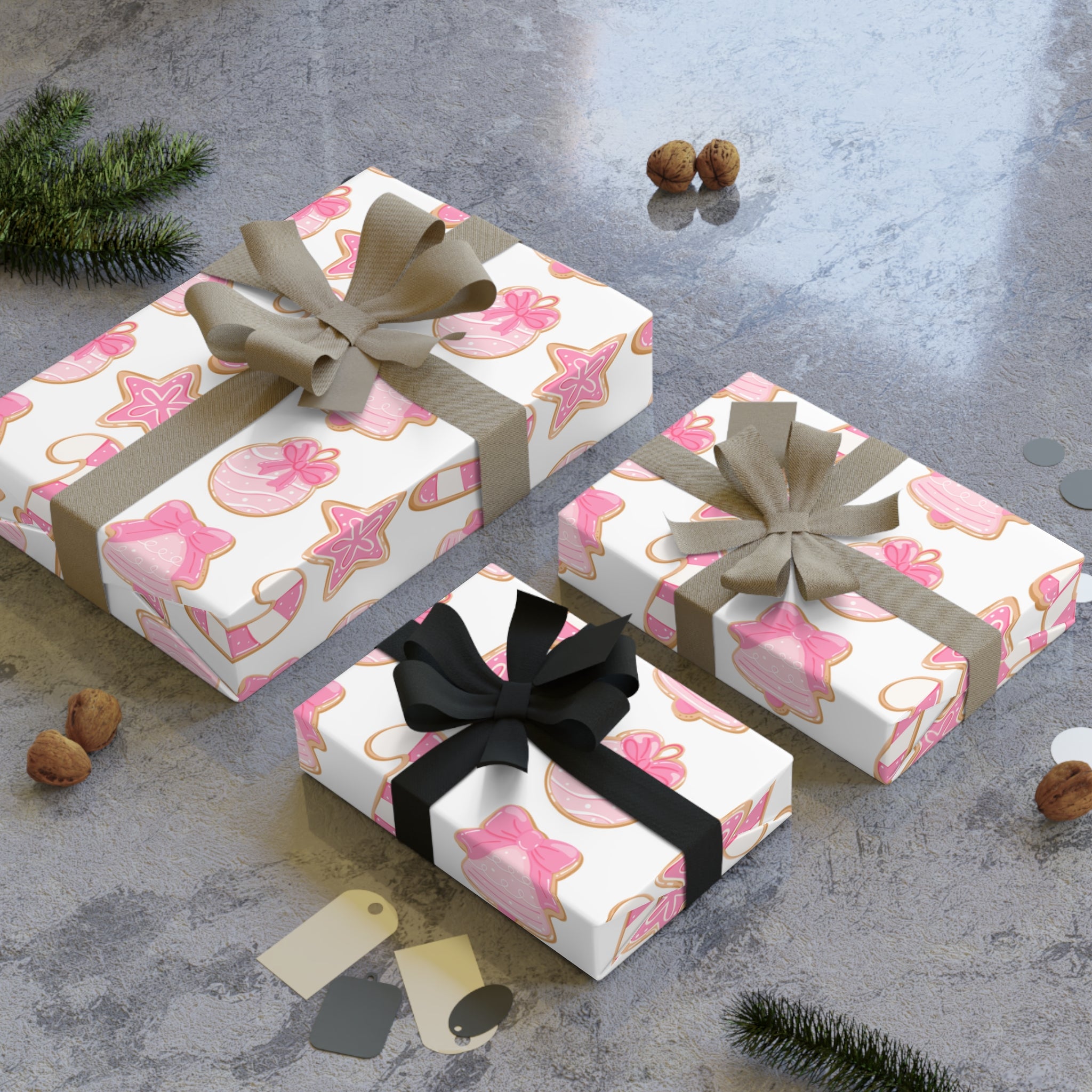Festive Christmas Holiday Wrapping Paper -  Pink Cookies