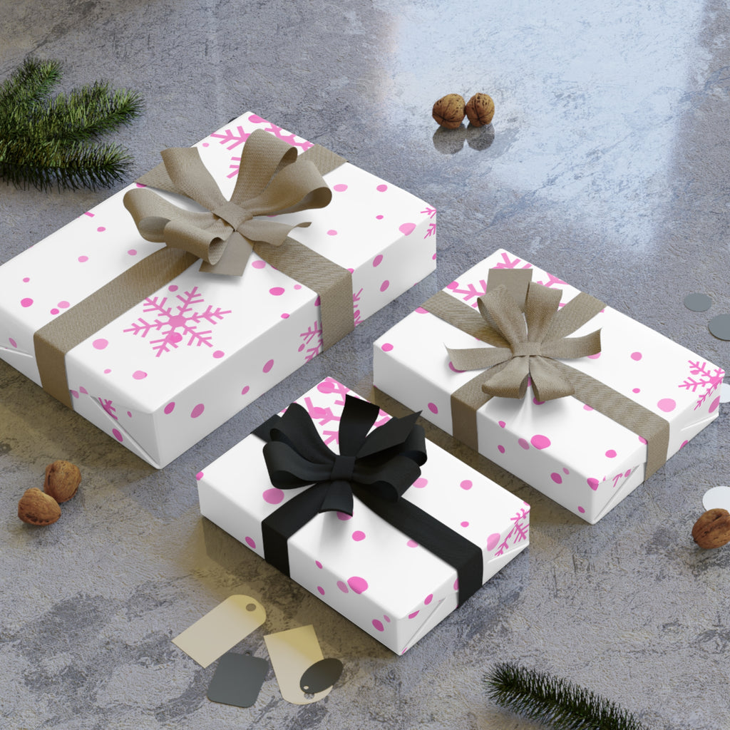 Festive Christmas Holiday Wrapping Paper Roll — Pink Snowflakes