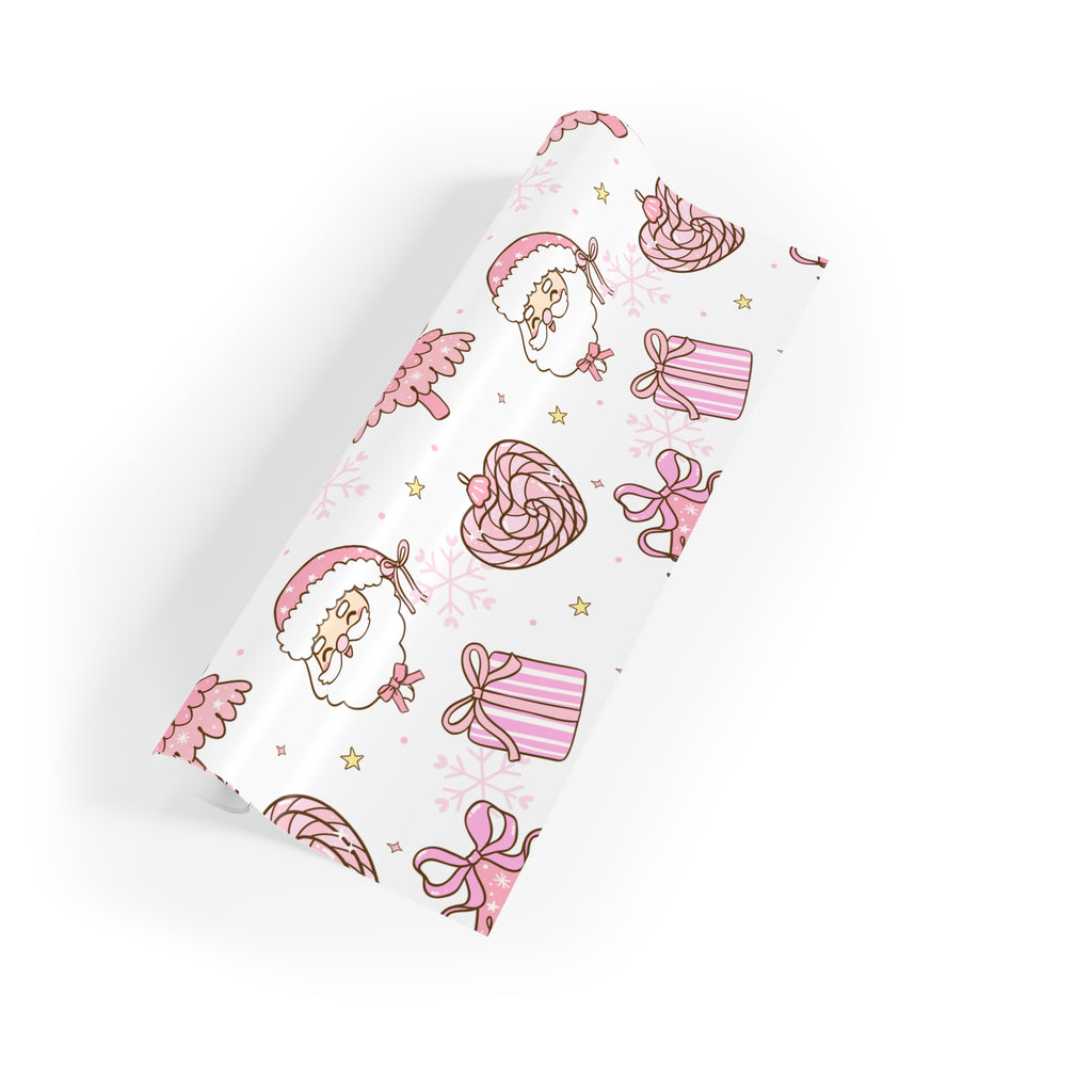 Festive Christmas Holiday Wrapping Paper Roll — Pink Santas & Trees