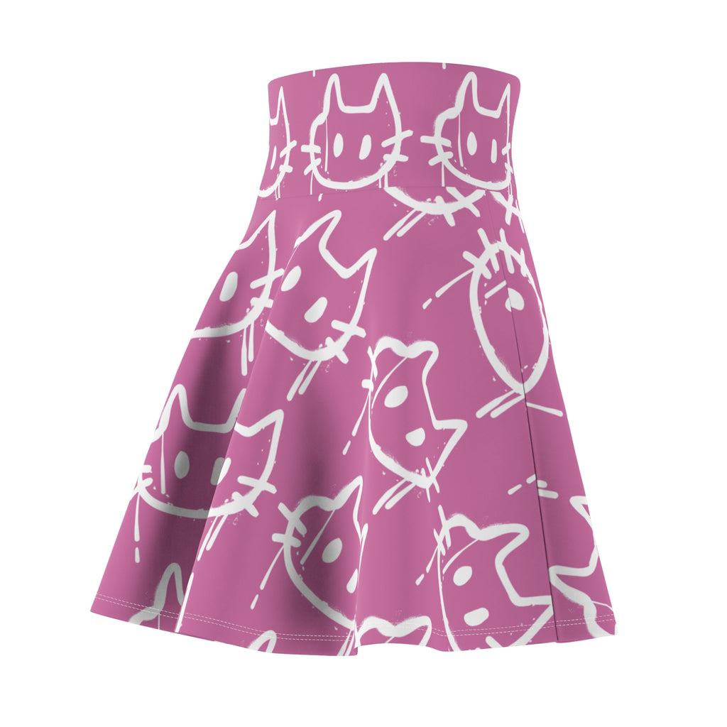 Graffiti Cat Skater Skirt - Pink