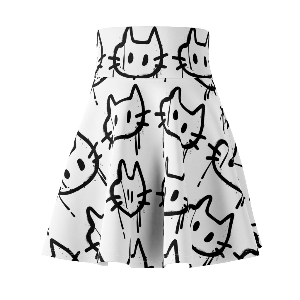 Graffiti Cat Skater Skirt - White