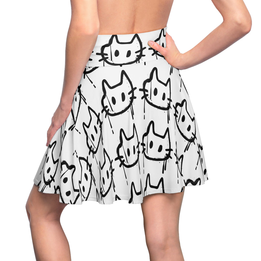 Graffiti Cat Skater Skirt - White