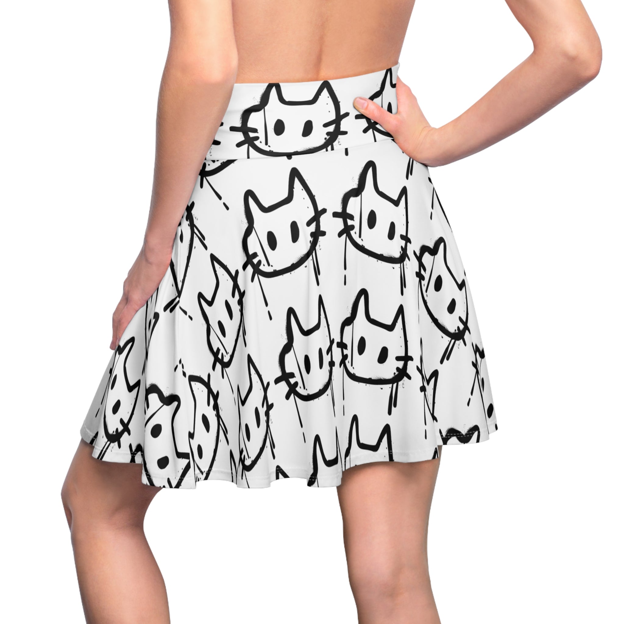 Graffiti Cat Skater Skirt - White