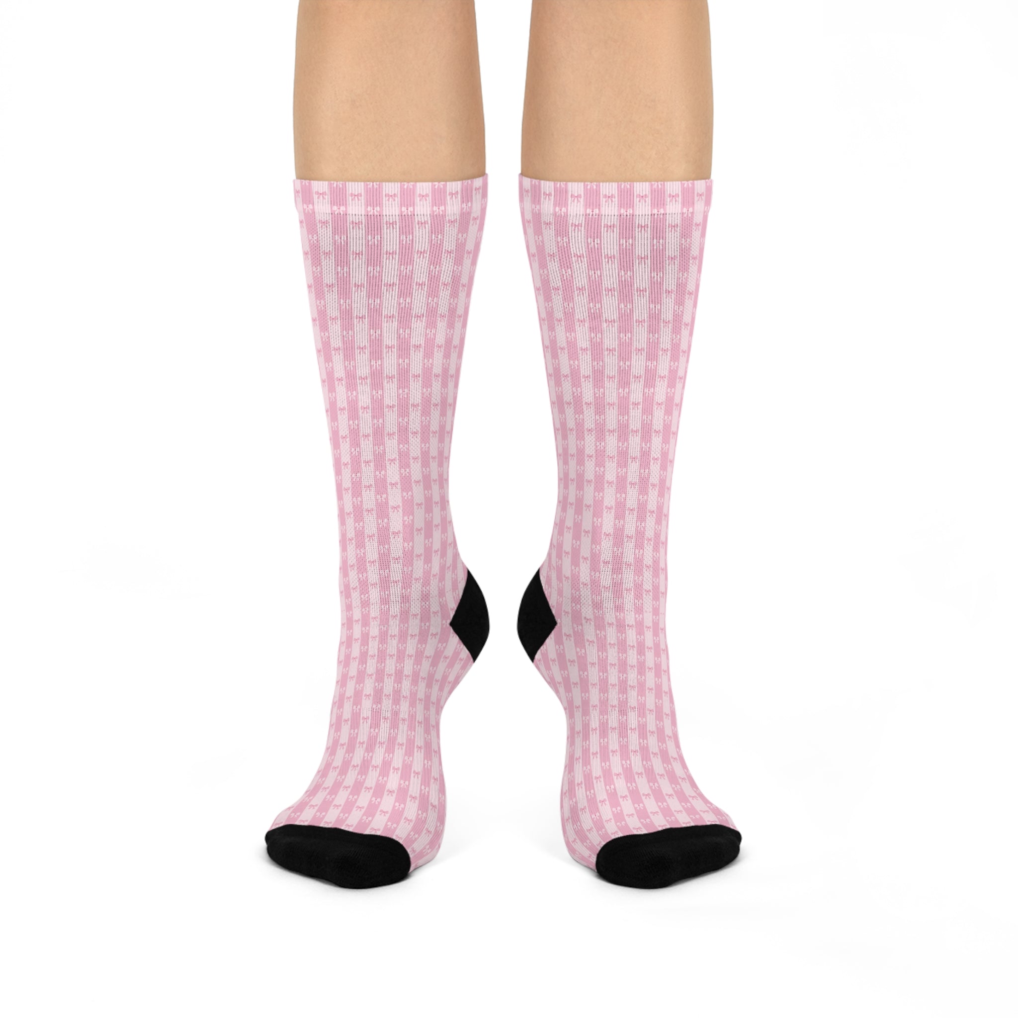Pink Bow Pattern Cushioned Crew Socks