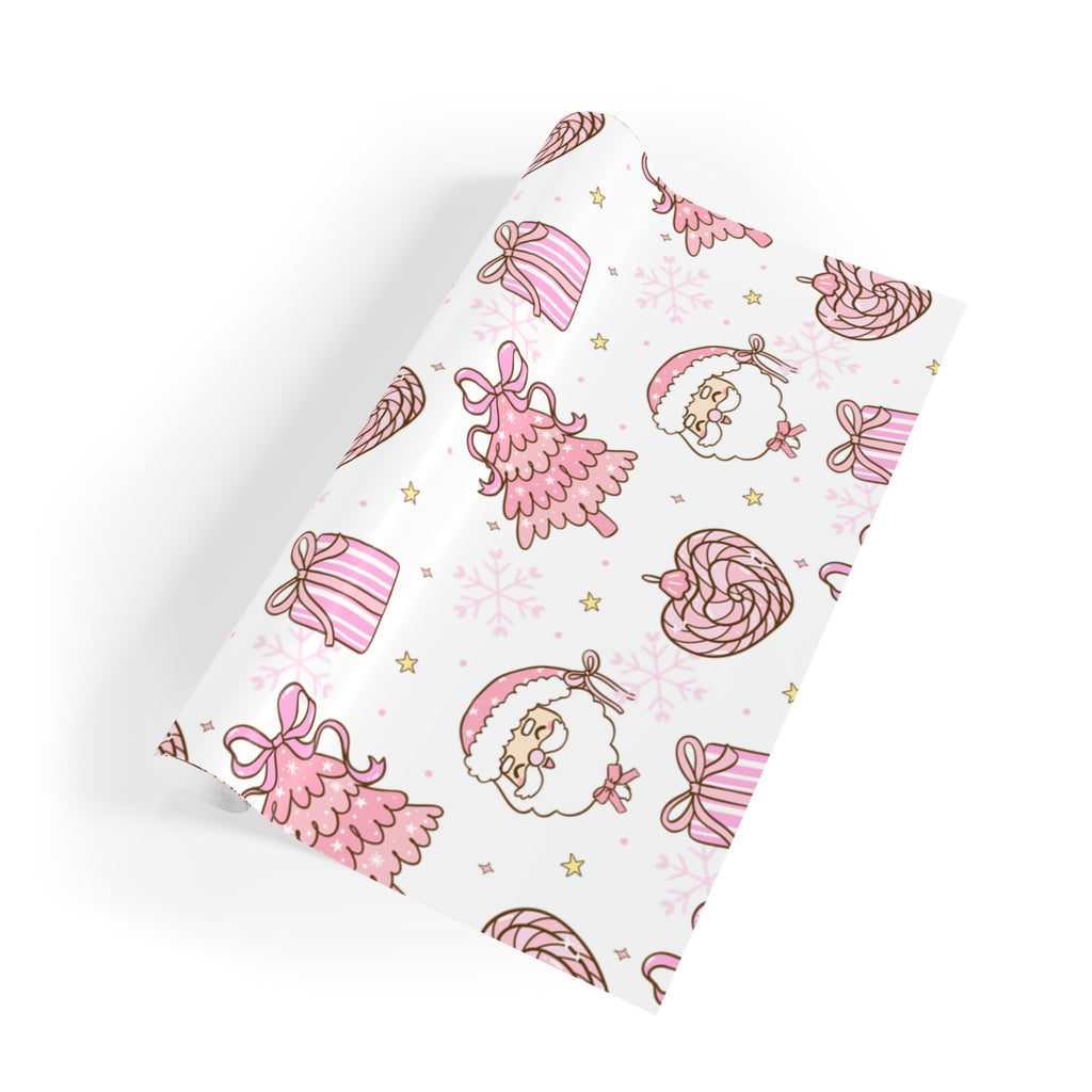 Festive Christmas Holiday Wrapping Paper Roll — Pink Santas & Trees