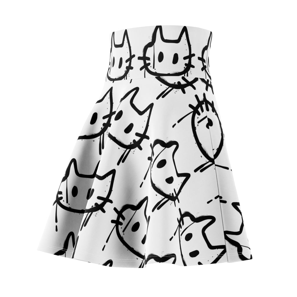 Graffiti Cat Skater Skirt - White