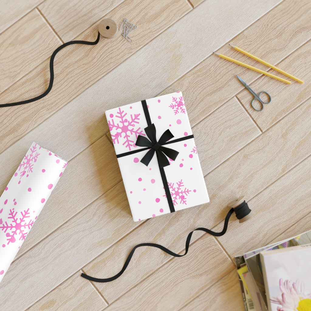 Festive Christmas Holiday Wrapping Paper Roll — Pink Snowflakes